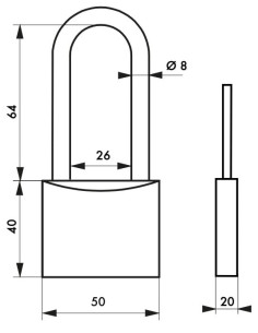 Cadenas TYPE 1 50mm anse 1/2 haute 72mm - 2 clés - THIRARD 2