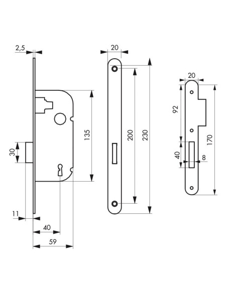 Serrure encastrable axe 40mm pêne dormant - THIRARD