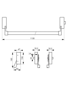 Serrure antipanique D-CROSS 1 point latéral noir 1150mm - THIRARD 2
