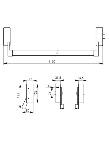 Serrure antipanique D-CROSS 1 point latéral noir 1150mm - THIRARD Serrure antipanique D-CROSS 1 point latéral noir 1150mm - THIRARD