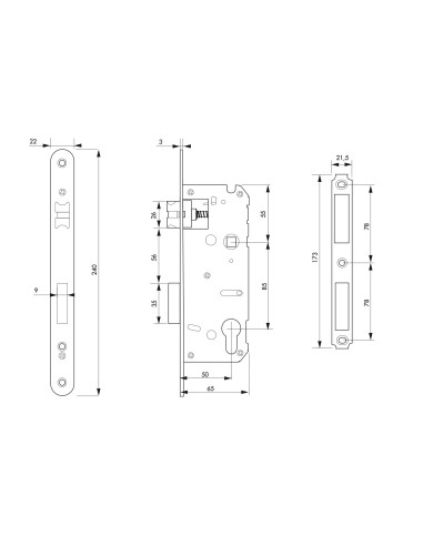 Serrure à encastrer INTELOCK axe 50mm entraxe 85mm bouts ronds - THIRARD Serrure à encastrer INTELOCK axe 50mm entraxe 85mm bouts ronds - THIRARD