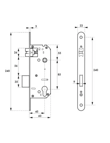 Serrure à encastrer INTELOCK axe 45mm entraxe 85mm bouts ronds - THIRARD Serrure à encastrer INTELOCK axe 45mm entraxe 85mm bouts ronds - THIRARD
