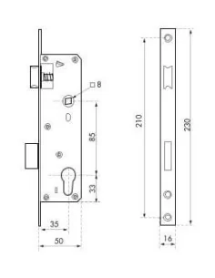 Boîtier de serrure axe 35mm à cylindre - Entraxe 85mm, têtière 16mm - THIRARD 2
